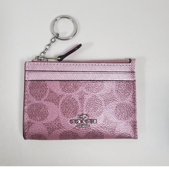 Coach Accessories - Coach Mini Skinny Id Case In Signature Canvas Pink Metallic